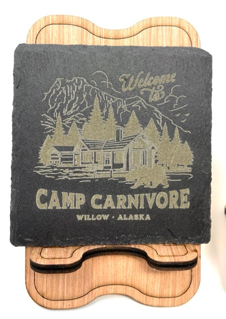 Bill Nott Slate Coasters - Camp Carnivore Design