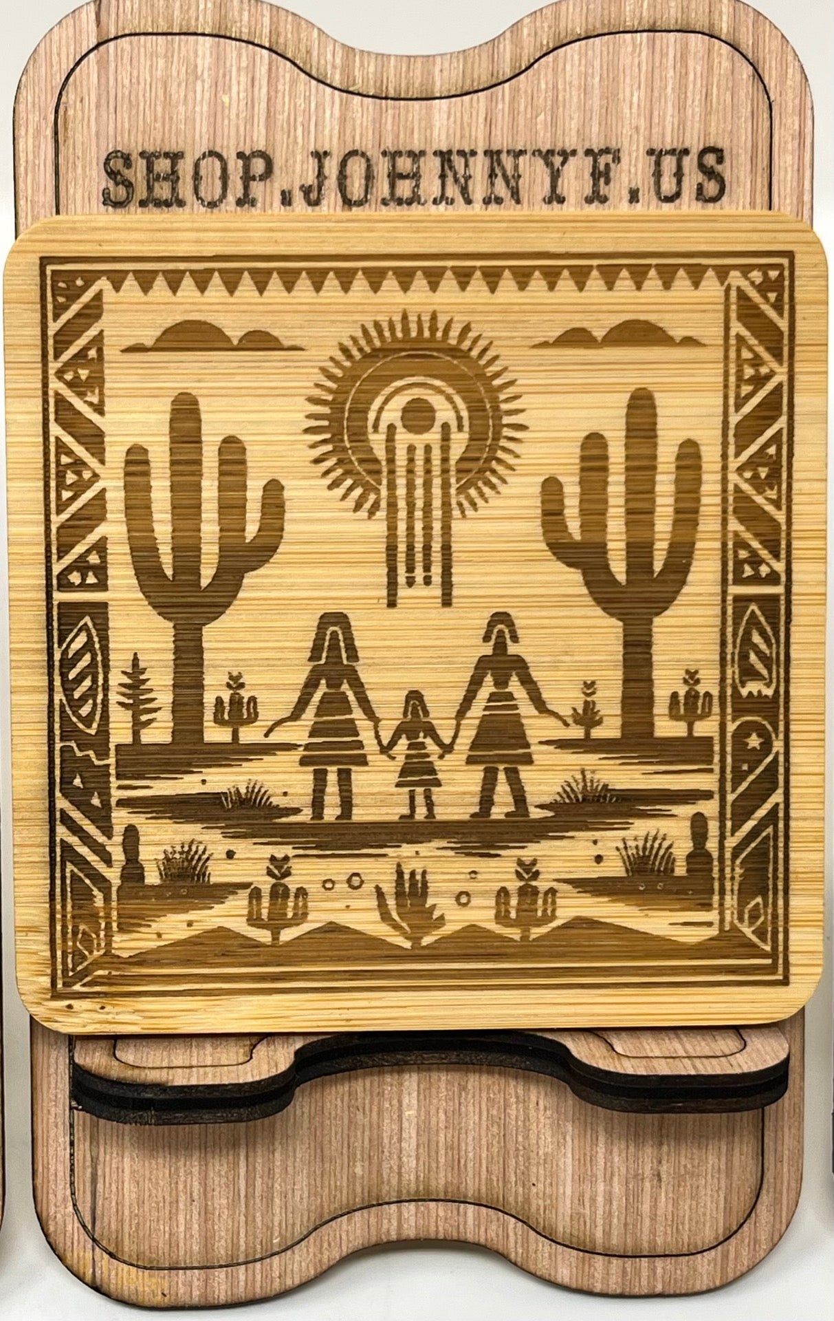 Southwest Native American Designed - Square Bamboo Coasters - Set 1